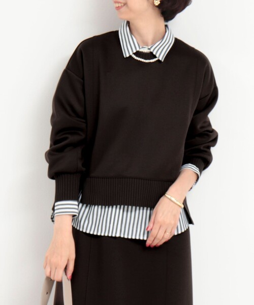 MICO COULIER（ミコクリエ）の「《セットアップ対応》軽量ボンディングドロップスリーブプルオーバーカットソー（Tシャツ/カットソー・レディース・ブラウン/ブラック/グレイッシュベージュ・38）」の20枚目の写真