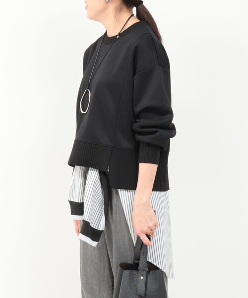 MICO COULIER（ミコクリエ）の「《セットアップ対応》軽量ボンディングドロップスリーブプルオーバーカットソー（Tシャツ/カットソー・レディース・ブラウン/ブラック/グレイッシュベージュ・38）」の18枚目の写真