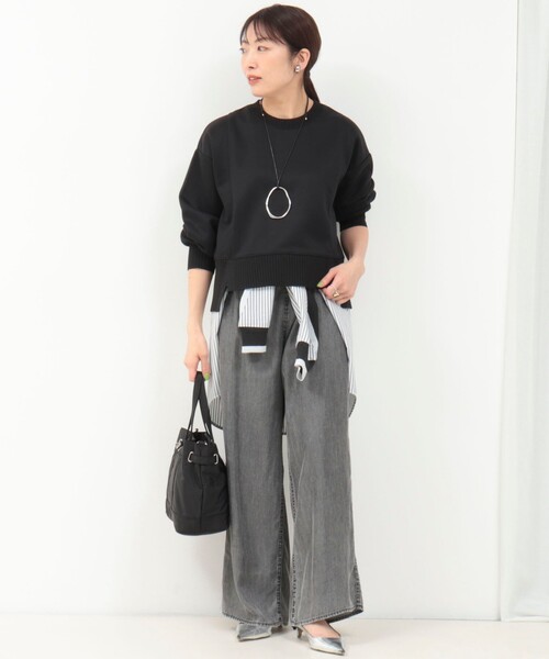 MICO COULIER（ミコクリエ）の「《セットアップ対応》軽量ボンディングドロップスリーブプルオーバーカットソー（Tシャツ/カットソー・レディース・ブラウン/ブラック/グレイッシュベージュ・38）」の19枚目の写真