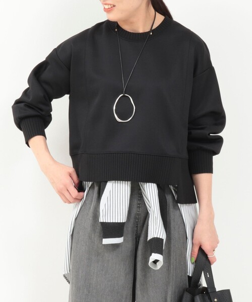 MICO COULIER（ミコクリエ）の「《セットアップ対応》軽量ボンディングドロップスリーブプルオーバーカットソー（Tシャツ/カットソー・レディース・ブラウン/ブラック/グレイッシュベージュ・38）」の10枚目の写真