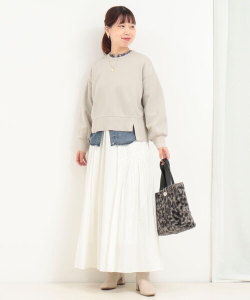 MICO COULIER（ミコクリエ）の「《セットアップ対応》軽量ボンディングドロップスリーブプルオーバーカットソー（Tシャツ/カットソー・レディース・ブラウン/ブラック/グレイッシュベージュ・38）」の12枚目の写真