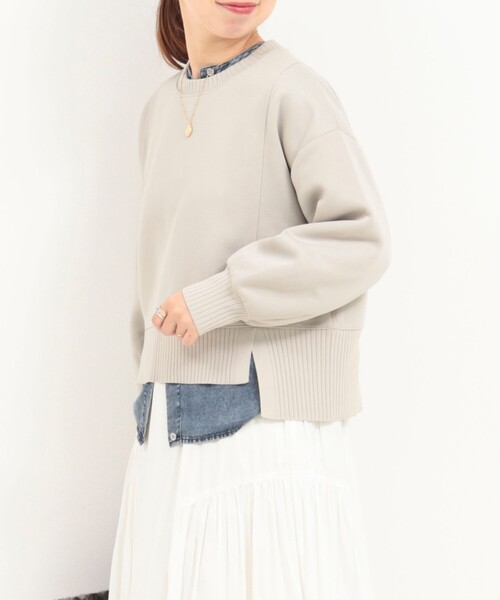 MICO COULIER（ミコクリエ）の「《セットアップ対応》軽量ボンディングドロップスリーブプルオーバーカットソー（Tシャツ/カットソー・レディース・ブラウン/ブラック/グレイッシュベージュ・38）」の4枚目の写真