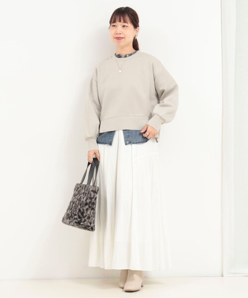 MICO COULIER（ミコクリエ）の「《セットアップ対応》軽量ボンディングドロップスリーブプルオーバーカットソー（Tシャツ/カットソー・レディース・ブラウン/ブラック/グレイッシュベージュ・38）」の8枚目の写真