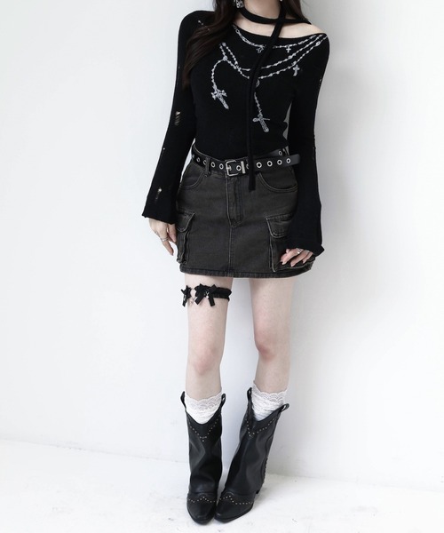 VEILA(ヴェイラ)の「クロスチェーンプリント ダメージカットアウトトップス(Tシャツ/カットソー・レディース・ブラック・フリー)」の20枚目の写真