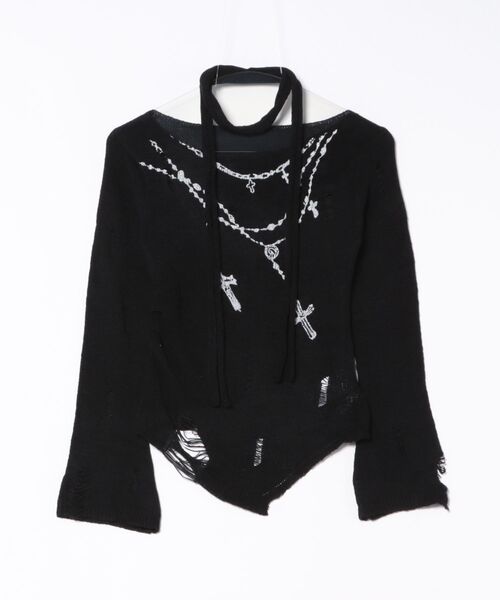 VEILA(ヴェイラ)の「クロスチェーンプリント ダメージカットアウトトップス(Tシャツ/カットソー・レディース・ブラック・フリー)」の9枚目の写真