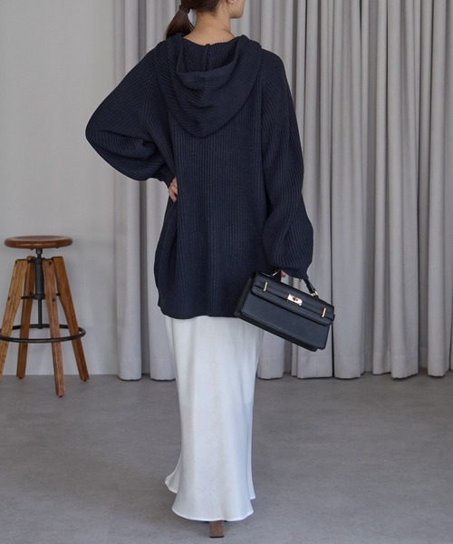 PREFERIR（プレフェリール）の「フーディー長袖 ロングニット（ニット/セーター・レディース・モカ/ネイビー/カーキ・LARGE/MEDIUM）」の17枚目の写真