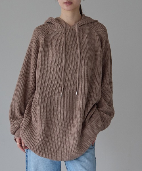 PREFERIR（プレフェリール）の「フーディー長袖 ロングニット（ニット/セーター・レディース・モカ/ネイビー/カーキ・LARGE/MEDIUM）」の19枚目の写真