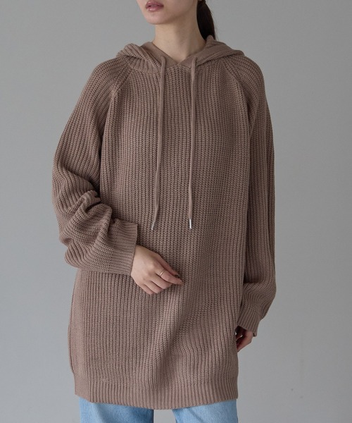 PREFERIR（プレフェリール）の「フーディー長袖 ロングニット（ニット/セーター・レディース・モカ/ネイビー/カーキ・LARGE/MEDIUM）」の18枚目の写真