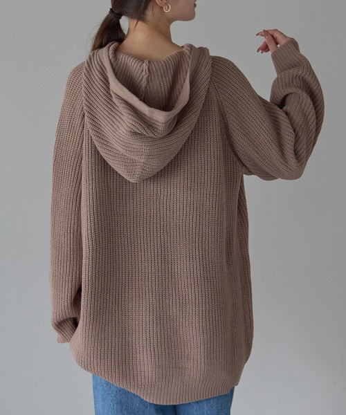 PREFERIR（プレフェリール）の「フーディー長袖 ロングニット（ニット/セーター・レディース・モカ/ネイビー/カーキ・LARGE/MEDIUM）」の21枚目の写真