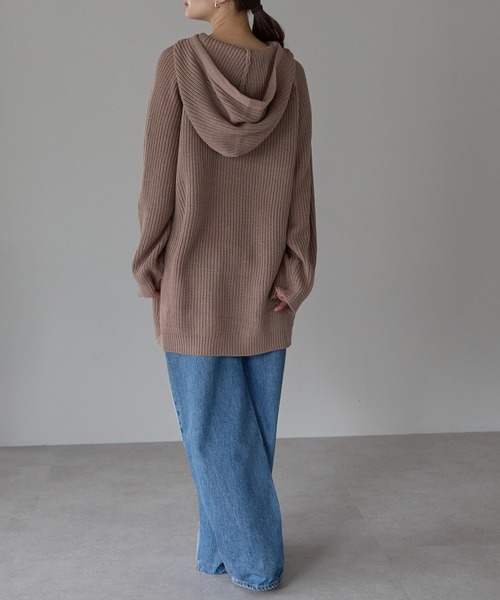 PREFERIR（プレフェリール）の「フーディー長袖 ロングニット（ニット/セーター・レディース・モカ/ネイビー/カーキ・LARGE/MEDIUM）」の22枚目の写真