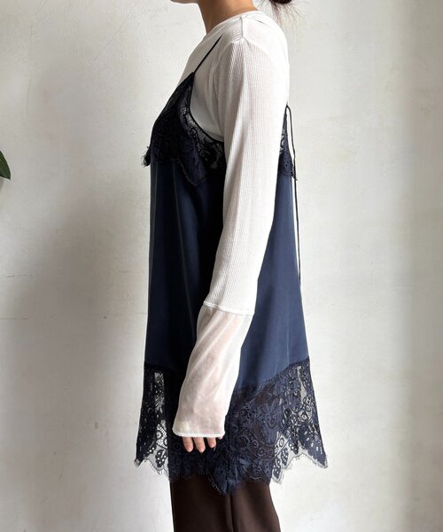 DouDou（ドゥドゥ）の「レースキャミチュニック（シャツ/ブラウス・レディース・オフホワイト/ブラック/ネイビー・FREE）」の9枚目の写真