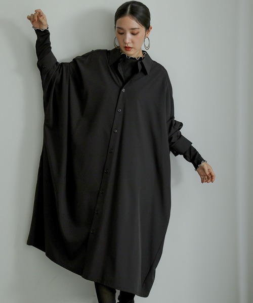 n'OrLABEL（ノアールレーベル）の「『ドルマンビッグシャツドレス』（ワンピース・レディース・ブラック/オフホワイト・FREE）」の15枚目の写真