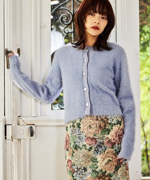 mysty woman(ミスティウーマン)の「ラメシャギーニットカーディガン 607531(ニット/セーター・レディース・ブラック/グレー系その他/ミント/ラベンダー・FREE)」の2枚目の写真