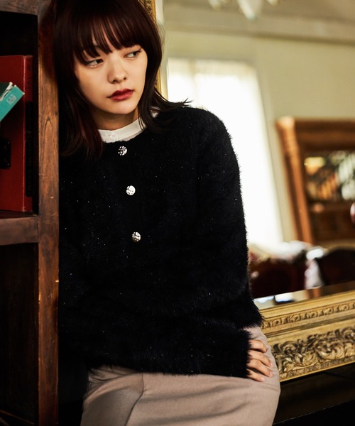 mysty woman(ミスティウーマン)の「ラメシャギーニットカーディガン 607531(ニット/セーター・レディース・ブラック/グレー系その他/ミント/ラベンダー・FREE)」の3枚目の写真