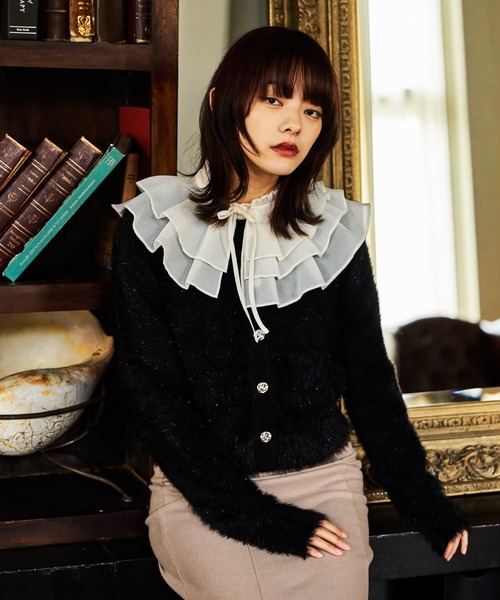 mysty woman(ミスティウーマン)の「ラメシャギーニットカーディガン 607531(ニット/セーター・レディース・ブラック/グレー系その他/ミント/ラベンダー・FREE)」の20枚目の写真