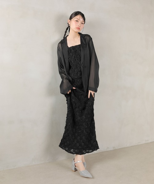 オケージョンドレス　黒 シアー ジャケット キャミワンピ ウエストマーク ベルト付き ドレス 2