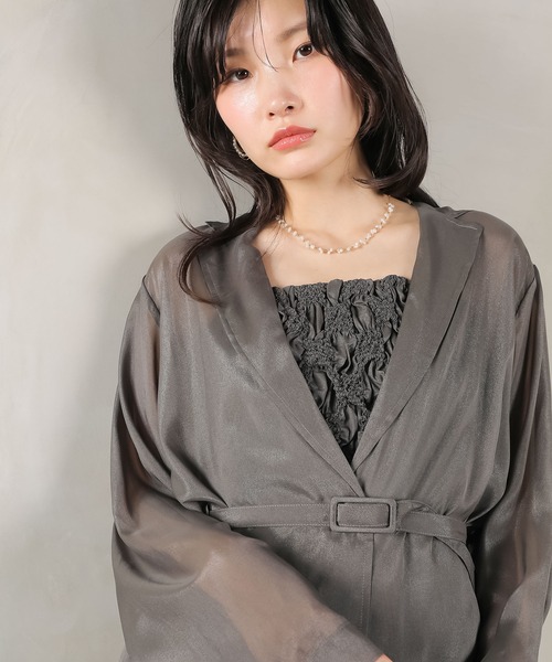 Kana(カナ)の「シアー ジャケット キャミワンピ ウエストマーク ベルト付き ドレス 2点セット パーティードレス オケージョンドレス お呼ばれ ワンピース(ドレス・レディース・グレー/ブラック/キャメル・M)」の19枚目の写真