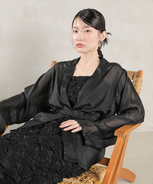 セール】シアー ジャケット キャミワンピ ウエストマーク ベルト付き