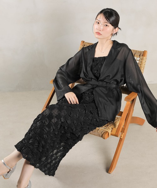 シアー ジャケット キャミワンピ ウエストマーク ベルト付き ドレス 2