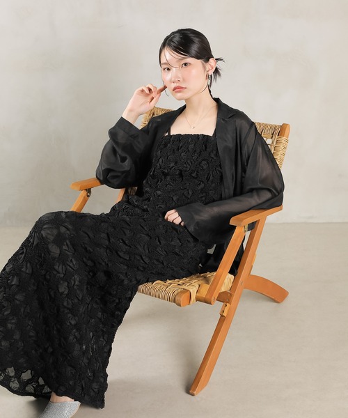 Kana(カナ)の「シアー ジャケット キャミワンピ ウエストマーク ベルト付き ドレス 2点セット パーティードレス オケージョンドレス お呼ばれ ワンピース(ドレス・レディース・グレー/ブラック/キャメル・M)」の5枚目の写真