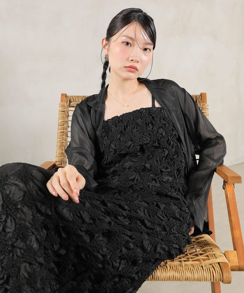 Kana(カナ)の「シアー ジャケット キャミワンピ ウエストマーク ベルト付き ドレス 2点セット パーティードレス オケージョンドレス お呼ばれ ワンピース(ドレス・レディース・グレー/ブラック/キャメル・M)」の7枚目の写真