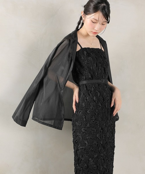 シアー ジャケット キャミワンピ ウエストマーク ベルト付き ドレス 2