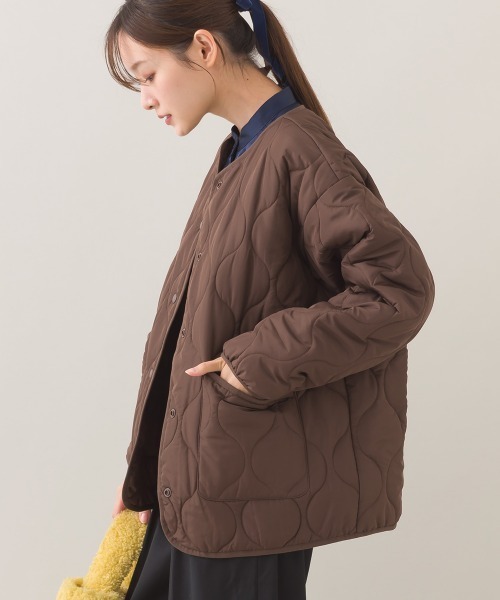 みてみて80s90s★CATブラウンダックキルティング中綿ジャケット セール】【BEAUTIFUL FRIDAY】キルティングノーカラージャケット（ノー