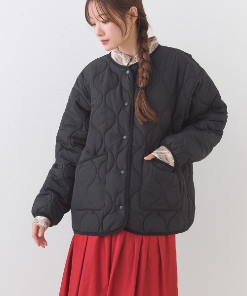 OMNES（オムネス）の「【BEAUTIFUL FRIDAY】キルティングノーカラージャケット（ノーカラージャケット・レディース・ブラック/ブラウン・FREE）」の4枚目の写真