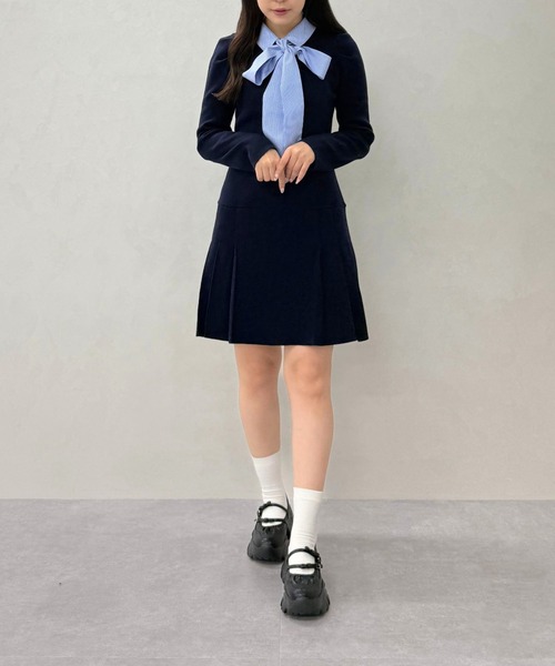 31 Sons de mode（トランテアン　ソン　ドゥ　モード）の「2025秋冬新作 襟付きミニニットワンピース（ワンピース・レディース・グレー/レッド系/ネイビー・ﾌﾘ-）」の11枚目の写真