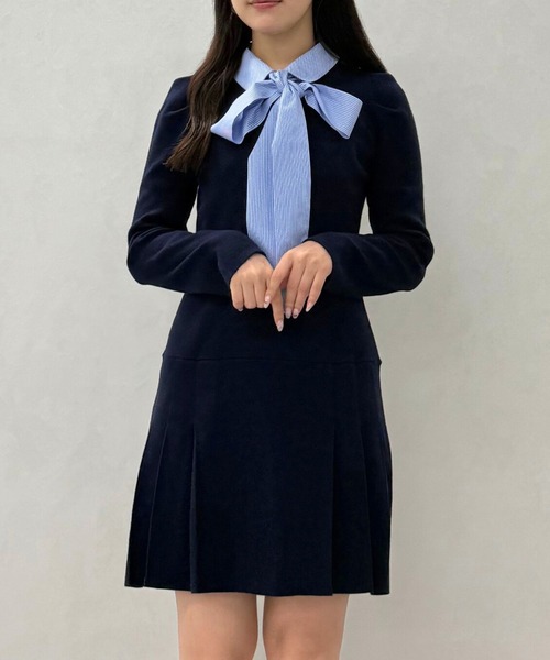 31 Sons de mode（トランテアン　ソン　ドゥ　モード）の「2025秋冬新作 襟付きミニニットワンピース（ワンピース・レディース・グレー/レッド系/ネイビー・ﾌﾘ-）」の12枚目の写真