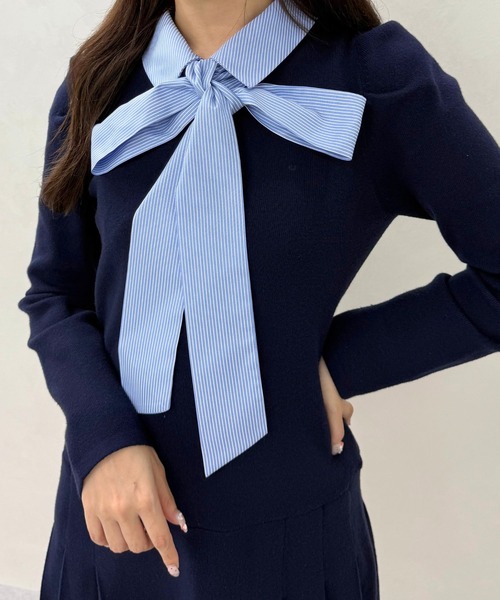 31 Sons de mode（トランテアン　ソン　ドゥ　モード）の「2025秋冬新作 襟付きミニニットワンピース（ワンピース・レディース・グレー/レッド系/ネイビー・ﾌﾘ-）」の16枚目の写真