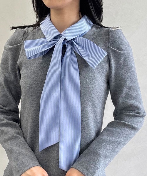 31 Sons de mode（トランテアン　ソン　ドゥ　モード）の「2025秋冬新作 襟付きミニニットワンピース（ワンピース・レディース・グレー/レッド系/ネイビー・ﾌﾘ-）」の9枚目の写真