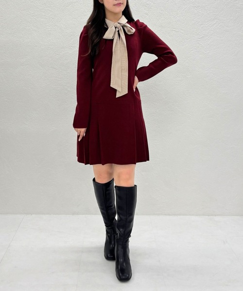 31 Sons de mode（トランテアン　ソン　ドゥ　モード）の「2025秋冬新作 襟付きミニニットワンピース（ワンピース・レディース・グレー/レッド系/ネイビー・ﾌﾘ-）」の4枚目の写真