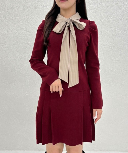 31 Sons de mode（トランテアン　ソン　ドゥ　モード）の「2025秋冬新作 襟付きミニニットワンピース（ワンピース・レディース・グレー/レッド系/ネイビー・ﾌﾘ-）」の18枚目の写真