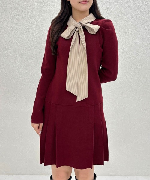 31 Sons de mode（トランテアン　ソン　ドゥ　モード）の「2025秋冬新作 襟付きミニニットワンピース（ワンピース・レディース・グレー/レッド系/ネイビー・ﾌﾘ-）」の19枚目の写真