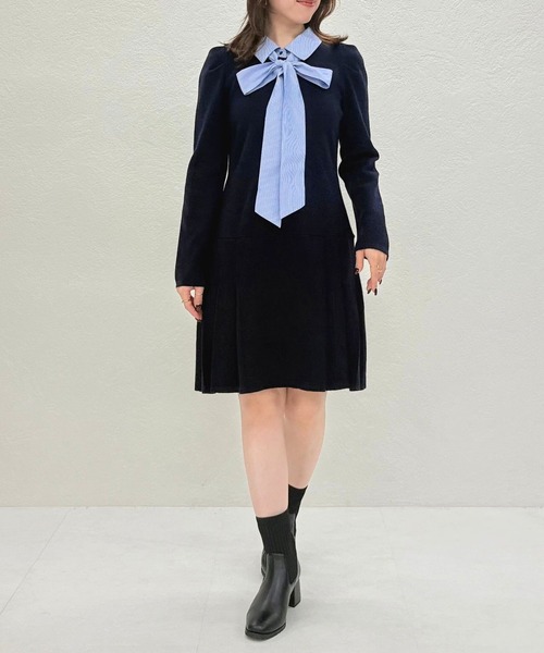 31 Sons de mode（トランテアン　ソン　ドゥ　モード）の「2025秋冬新作 襟付きミニニットワンピース（ワンピース・レディース・グレー/レッド系/ネイビー・ﾌﾘ-）」の5枚目の写真