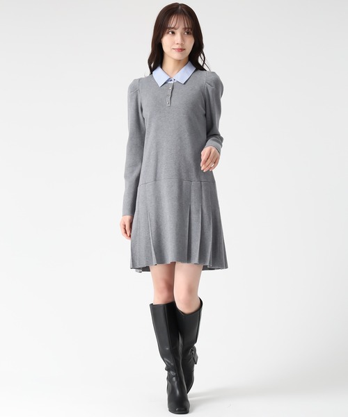 31 Sons de mode（トランテアン　ソン　ドゥ　モード）の「2025秋冬新作 襟付きミニニットワンピース（ワンピース・レディース・グレー/レッド系/ネイビー・ﾌﾘ-）」の15枚目の写真