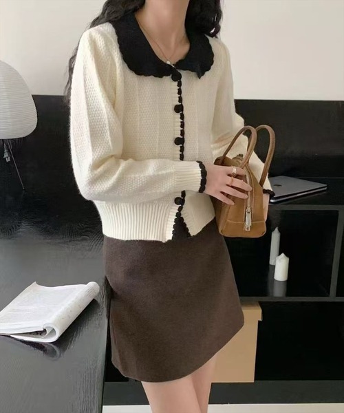 STAY MOTION（ステイモーション）の「【WEB限定】丸襟配色ニットトップス［韓国ファッション ガーリー］≪AW新作≫（ニット/セーター・レディース・アイボリー/ブラック/レッド・F）」の9枚目の写真