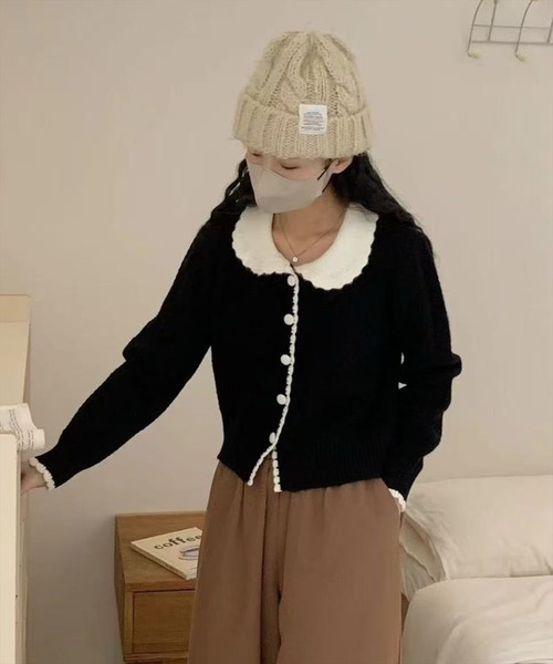 STAY MOTION（ステイモーション）の「【WEB限定】丸襟配色ニットトップス［韓国ファッション ガーリー］≪AW新作≫（ニット/セーター・レディース・アイボリー/ブラック/レッド・F）」の10枚目の写真