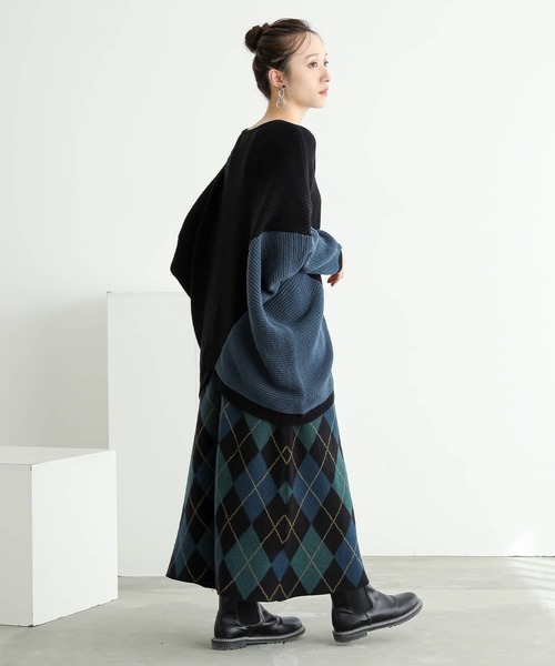 n'OrLABEL(ノアールレーベル)の「アーガイルニットスカート(スカート・レディース・ブラック/チャコール・FREE)」の5枚目の写真
