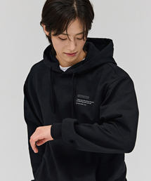 男性配色フード起毛Tシャツ-ブラック