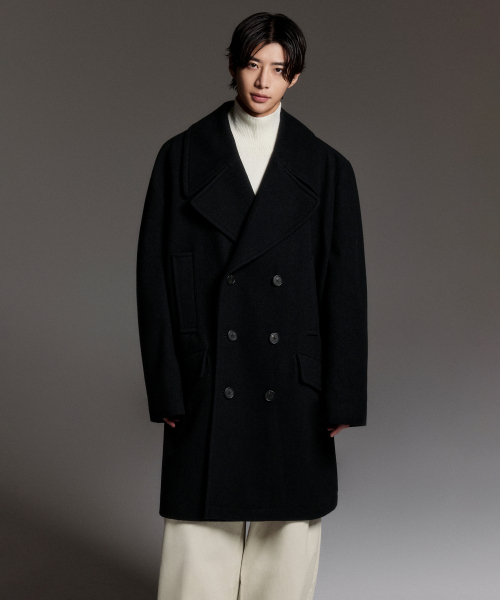 セール】ウールブレンドエクストラオーバーサイズピーコート[ネイビー