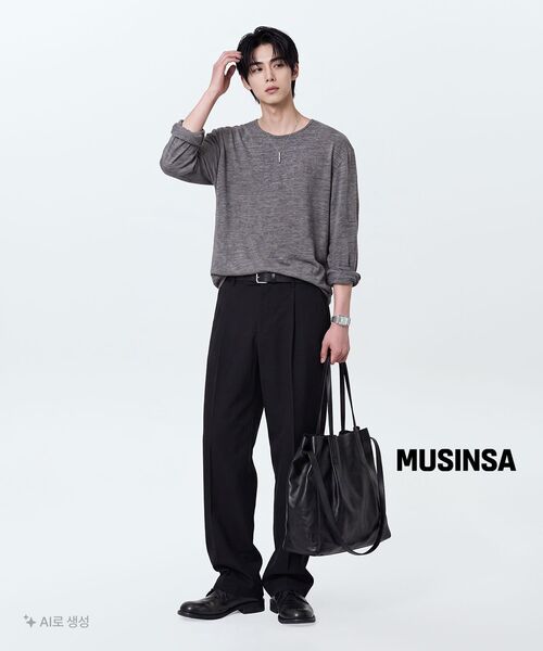 MUSINSA STANDARD（ムシンサスタンダード）の「[クールタンダード] ワイドヒドゥンバンディングスラックス [ブラック]（スラックス・メンズ・その他・26/27/28/29/36/34/32/30/31/33/40/38/42）」の7枚目の写真