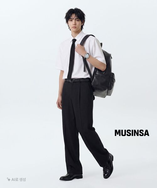 MUSINSA STANDARD（ムシンサスタンダード）の「[クールタンダード] ワイドヒドゥンバンディングスラックス [ブラック]（スラックス・メンズ・その他・26/27/28/29/36/34/32/30/31/33/40/38/42）」の12枚目の写真