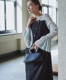 Callarus | 【お呼ばれ・よそいき・結婚式・パーティー・オケージョンドレス】チュールフレアスリーブアシメドレープデザインワンピースドレス〔Callarus〕(ドレス)