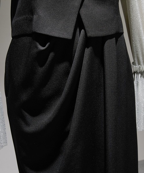 Callarus（カラルス）の「チュールフレアスリーブアシメドレープデザインワンピースドレス〔Callarus〕（ドレス・レディース・ブラック系その他/チャコール/パープル・M/L/LL/3L/S）」の17枚目の写真