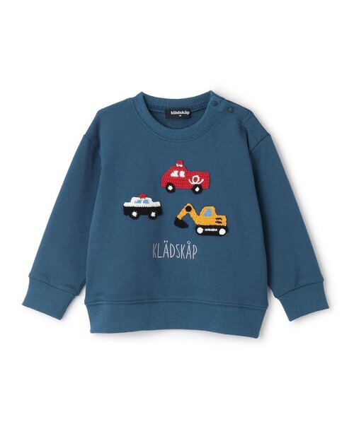 kladskap（クレードスコープ）の「【人気商品再入荷】【直営店で取り扱い無し】働く車編みモチーフトレーナー（スウェット・キッズ・ネイビー/オートミール・110cm/100cm/90cm/120cm）」の2枚目の写真