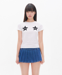 YOUHEE（ユヒ）の「YOUHEE DOUBLE STAR GRAPHIC T-SHIRT WHITE（Tシャツ/カットソー・メンズ）」
