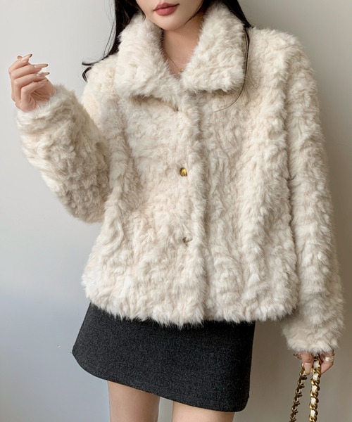 セール】ファーショートスタンドジャケット（ブルゾン）｜Achic