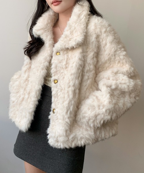 セール】ファーショートスタンドジャケット（ブルゾン）｜Achic